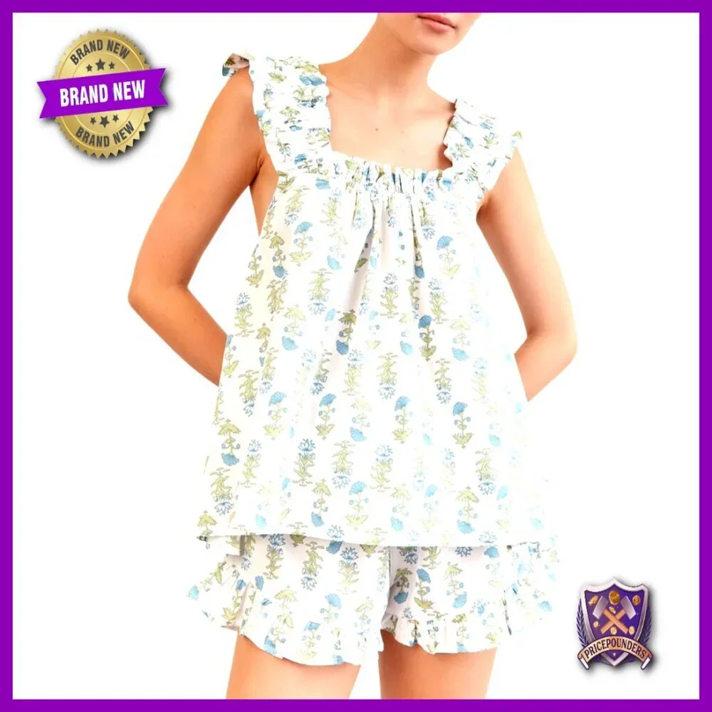 Floral Pajama Set with Cami Top and Shorts, 2-Piece Sleepwear, Size Large